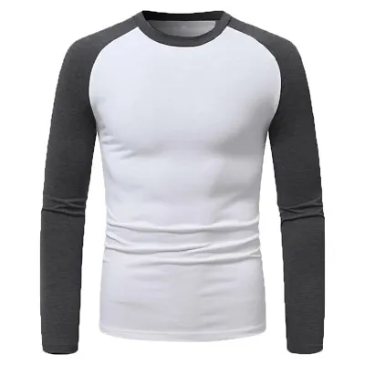 Buy FOTL Mens Contrast Baseball Long Sleeve T Shirt Casual Top 100% Cotton 4 Colours • 6.97£