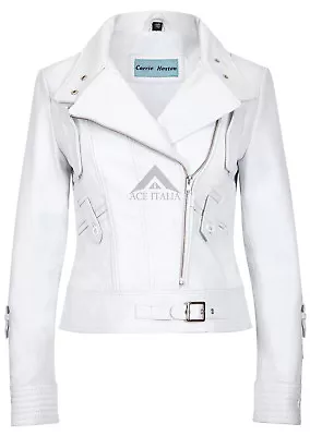 Buy SUPERMODEL Ladies Jacket White Biker Tops Rock Real Italian Leather Jacket 4110 • 102£