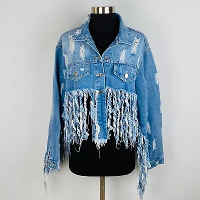 Buy Salt Brand Bohemian Shredded Frayed Destroyed Women's Size L Large Jean Jacket • 48.03£