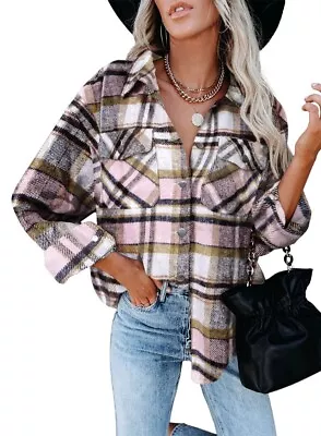 Buy Flannel Plaid Shirts Long Sleeve Checked Shaket Loose T-Shirts Oversized... • 19.99£