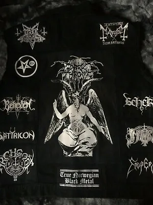 Buy Black Metal Battle Jacket Cut-Off Denim Vest Bathory Taake Marduk Watain Mayhem • 116.66£