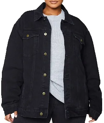 Buy Ladies Plus Size New Black Denim Wash Oversized Boyfriend Jacket 100% Cotton • 17.95£