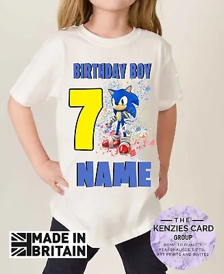 Buy Personalised Sonic Theme Kids T-shirt Any Name Ages 1 - 12 Birthday T Shirt V1 • 8.95£