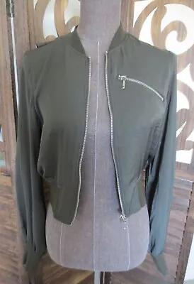Buy H&M Olive Army Green Lightweight Bomber Jacket With Silver Accent Zip Pocket - 4 • 8.03£