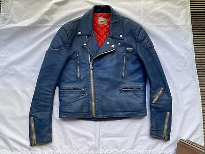Buy Vintage LEWIS LEATHERS Biker Leather Jacket Motorcycle Zip Blue 40-42 S-M Punk • 950£