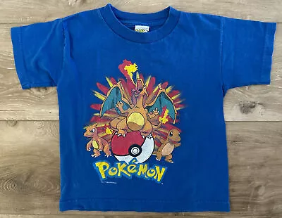 Buy Vintage 1999 Charizard Pokemon Kids Childrens T-Shirt Size 7 Blue Nintendo • 47.24£