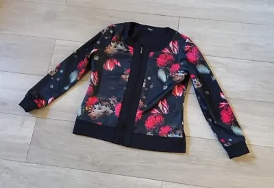 Buy KLASS Black Multi Floral Jacket Zip Front Banded Waist Smart Evening Party UK10 • 12.99£