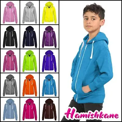 Buy Kids Fleece Zip Hoodie Unisex Plain Hooded Sweatshirt Girls Boys Winter Jumper • 10.11£