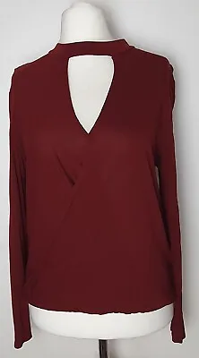 Buy Lanston Top Red Long Sleeve Cut Out Front Swing Halter T Shirt Size M • 1.99£