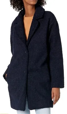 Buy Women's Teddy Bear Fleece Oversized-Fit Lapel Jacket...Navy Size L UK 14-16 • 14£