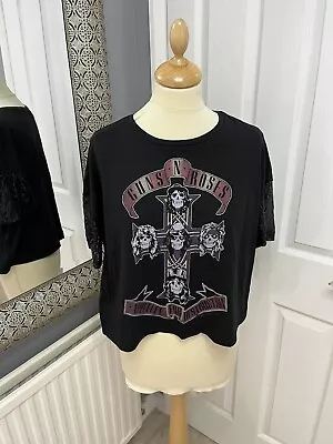 Buy Ladies Size 14 Crop Guns N Roses T Shirt Top - New With Tags - Sparkle Sleeves • 12£