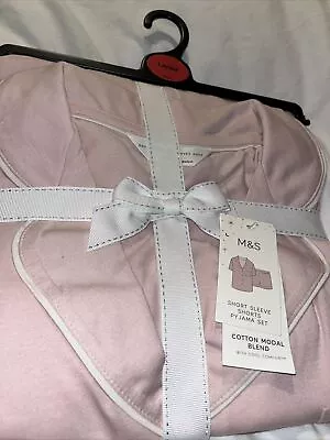 Buy Bnwt New M&s Pink Cool Comfort Cotton Shortie Pj Pyjama Set L 16-18 • 14£