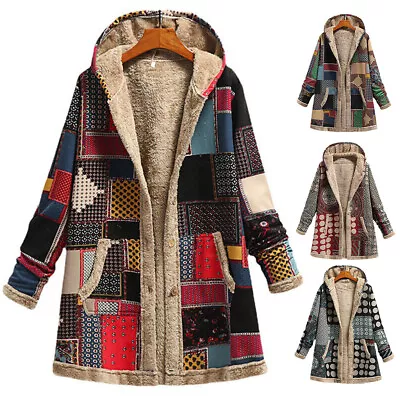 Buy Womens Retro Winter Fleece Jackets Ladies Winter Long Sleeve Hooded Coats Tops • 10.55£