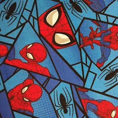 Buy Marvel Comics Spiderman Blue Quilting Dressmaking Cotton Fabric Per 50cm C14 • 7£