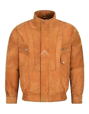 Buy Men's Real Leather Jacket Blouson Bomber Tan Buff Classic Gents Jacket 303 • 88£