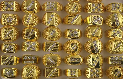 Buy Wholesale Mixed Lots 60pcs Men Jewellery Gold Plated Filled Rhinestone Cool Ring • 25.07£