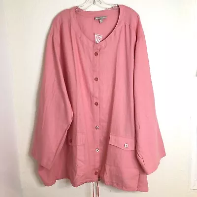 Buy Woman Within Jacket Top Women's Plus Size 5X Pink Linen Blend Anorak Button Up • 19.17£