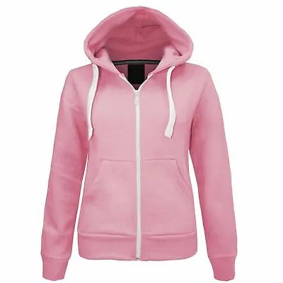 Buy Ladies Womens Plain Zip Up Hoodie Sweatshirt Fleece Jacket Hooded Top UK 8 To 22 • 11.99£