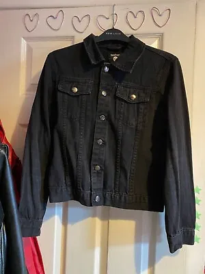 Buy Black Punk Alt Boohoo Crop Denim Jacket With Buttons 10 EU 38 • 12£