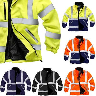 Buy Mens Premium Safety Hi Vis Visibility Lined Work Fleece Jacket Plain & Two Tone • 24.95£