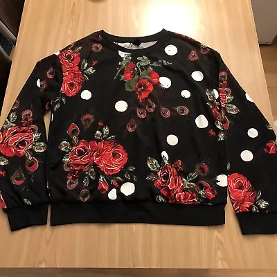 Buy Shein Woman Black Sweatshirt Red Floral Long Sleeves Top Size 12 Eur 40 Top • 4.99£