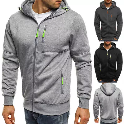 Buy Mens Hoodie Sweatshirt Plain Fleece Zip Up Hooded Zipper Sports Jumper Tops • 11.99£