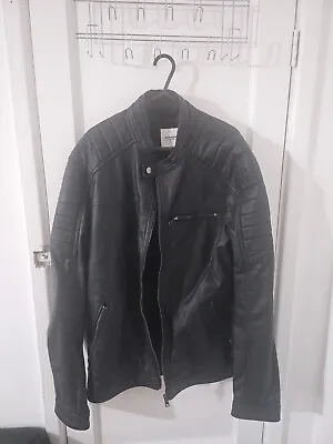 Buy Jack & Jones Men's Rocky Leather Jacket, Black XL • 30£