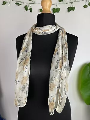 Buy Lightweight White Thin/Skinny Romantic Bohemian Floral Floaty Neck Scarf • 8£