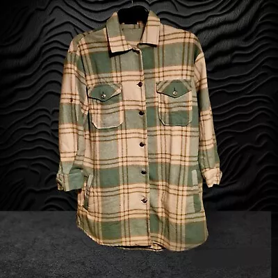 Buy Womens Check Fleece Casual Jacket Shacket Tunic Oversized Baggy Top Shirt • 13.99£