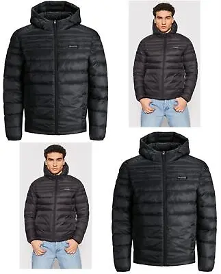 Buy Jack & Jones Jacket Mens Puffer Hoodie Jacket Sports Full Zip Jacket Black • 19.99£