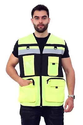 Buy Hi Vis Visibility Vest High Viz Safety Waistcoat Mens Multi Pockets Work Jackets • 19.95£