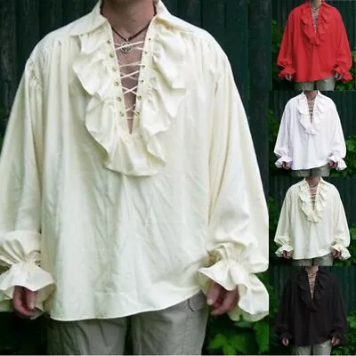 Buy 2024 Retro Men Medieval Gothic Shirt Top Victorian Ruffle Pirate Puff Sleeve HOT • 13.99£