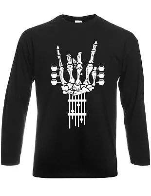 Buy Rock On Guitar Long Sleeve T-Shirt Music Metal Guitars Goth Punk Skeleton Skull • 14.99£