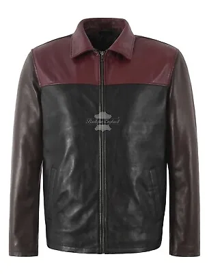 Buy Men's Chevron Stripes Real Leather Jacket Casual Classic Collared Style Jacket • 129.97£