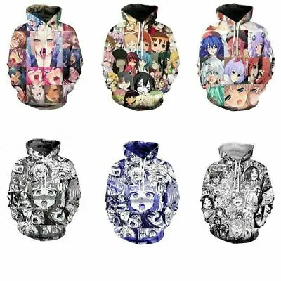 Buy Ahegao Face Hoodie Hentai Manga Men's Sweatshirt Anime 3D Print Pullover Jacket  • 15£