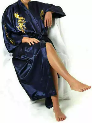Buy Men's Retro Silk Satin Kimono Robe Gown Bathrobe Dragon Gown Dress Hot • 18.80£