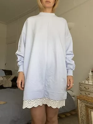 Buy Hoodie Dress Cotton Light Blue With Lace Size L • 17£