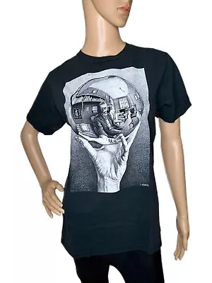 Buy MC Escher Art T-Shirt Self Portrait Hand With Reflecting Sphere Black Womens M • 18.85£