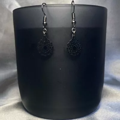 Buy Handmade Black Flower Earrings Gothic Gift Jewellery • 4£