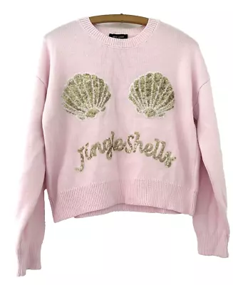 Buy New Look.  Pink Knit Christmas Jingle Shells Jumper.  Size Small • 8.99£
