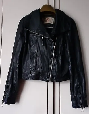 Buy Ladies NEW LOOK Black Soft Leather Short Biker Jacket - Size UK 8 • 24£