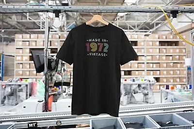 Buy Mens T-Shirt Made In 1972 Vintage. 100% Soft Organic Cotton - Black. • 26.50£