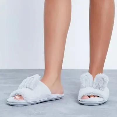 Buy Women Indoor Comfy Slippers Ladies Bunny Flat Slip On Open Toe Sliders Cute • 11.99£
