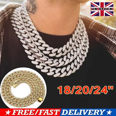 Buy Mens Iced Out Diamond Thick Miami Cuban Link Chain Necklace Hip Hop Jewelry UK • 8.49£