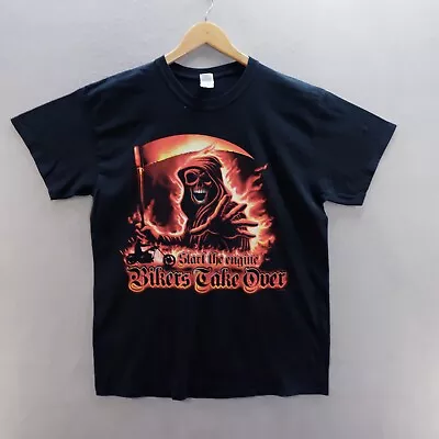 Buy Gildan T Shirt Large Black Graphic Print Reaper Bikers Take Over Short Sleeve • 8.09£