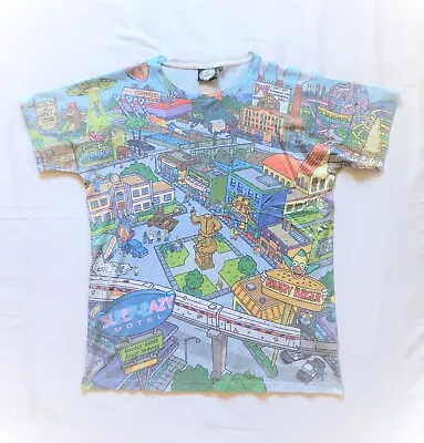 Buy Official 'The Simpsons' Springfield All-Over Print T-Shirt (UK Size Large,2015) • 10.99£