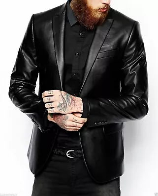 Buy Mens Black Blazer Real Genuine Leather Coat Jacket Classic Stylish Soft Leather • 89£