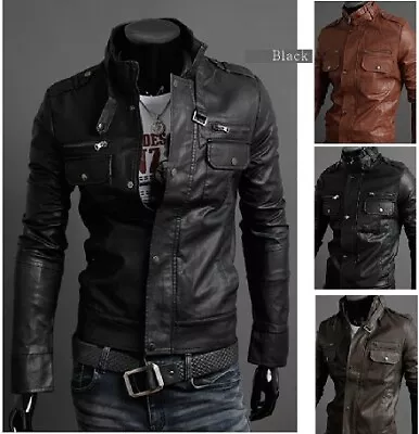 Buy Mens Fashion Button Biker Leather Jacket Trendy Casual Motorbike Retro Over Coat • 27.98£