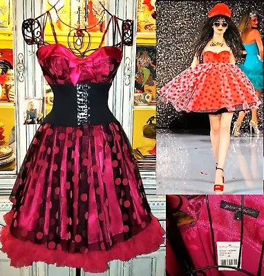 Buy Vintage Betsey Johnson Y2K Velvet Burnout Pink Polka Dot Sheer Black Dress Small • 192.14£