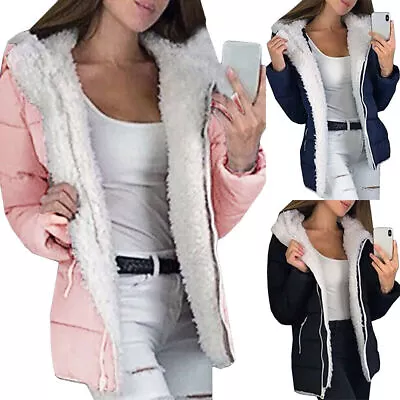Buy Women's Winter Warm Fleece Fur Lined Coat Hooded Jacket Outwear Overcoat Hoodies • 25.19£